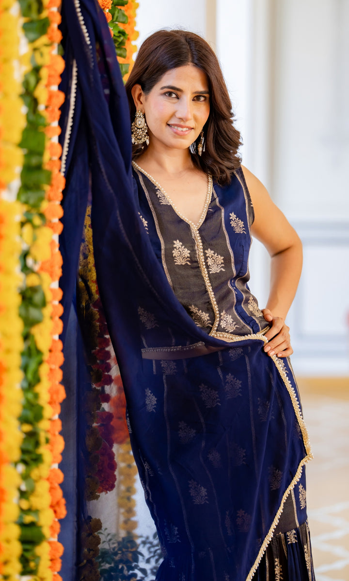 Blue Hour Brocade Sharara Set