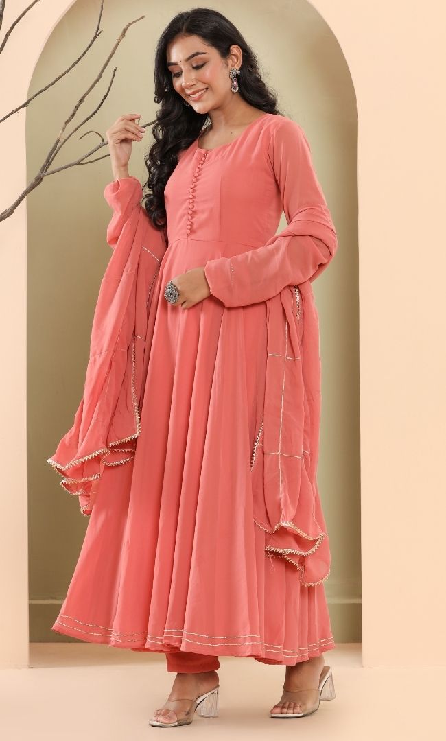Coral Anarkali Set