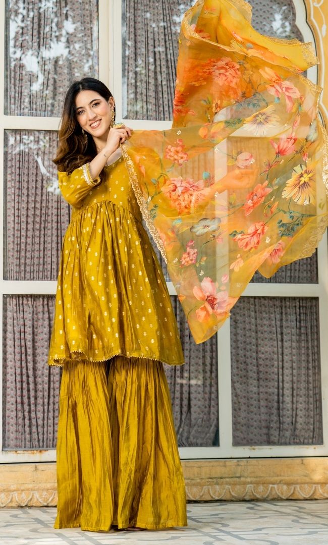 Goldenrod Chanderi Sharara Set