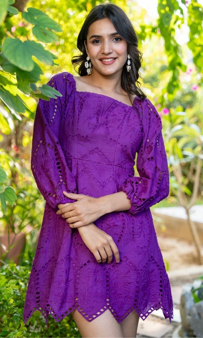 Bellflower Purple Schiffli Dress
