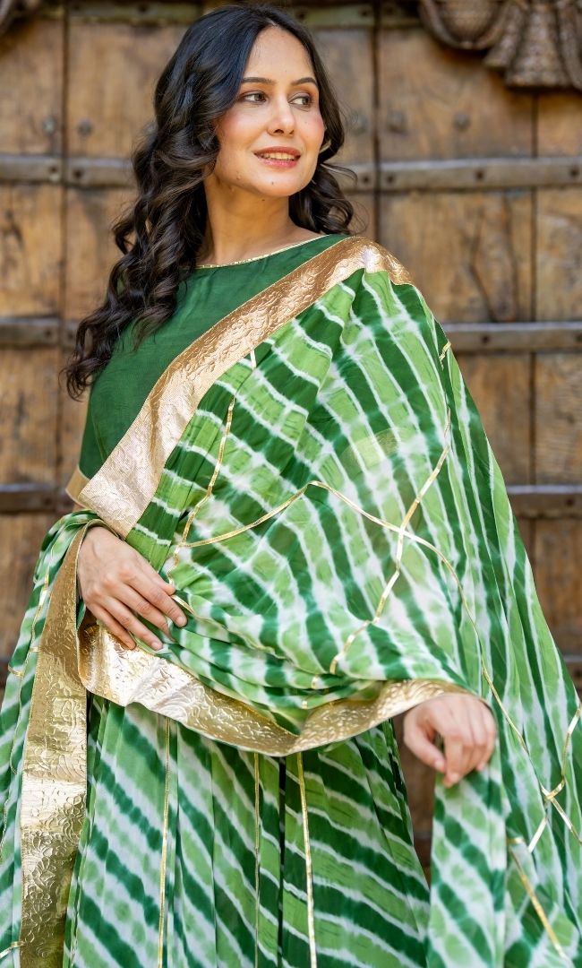 Marwar Green Leheriya Lehenga Set