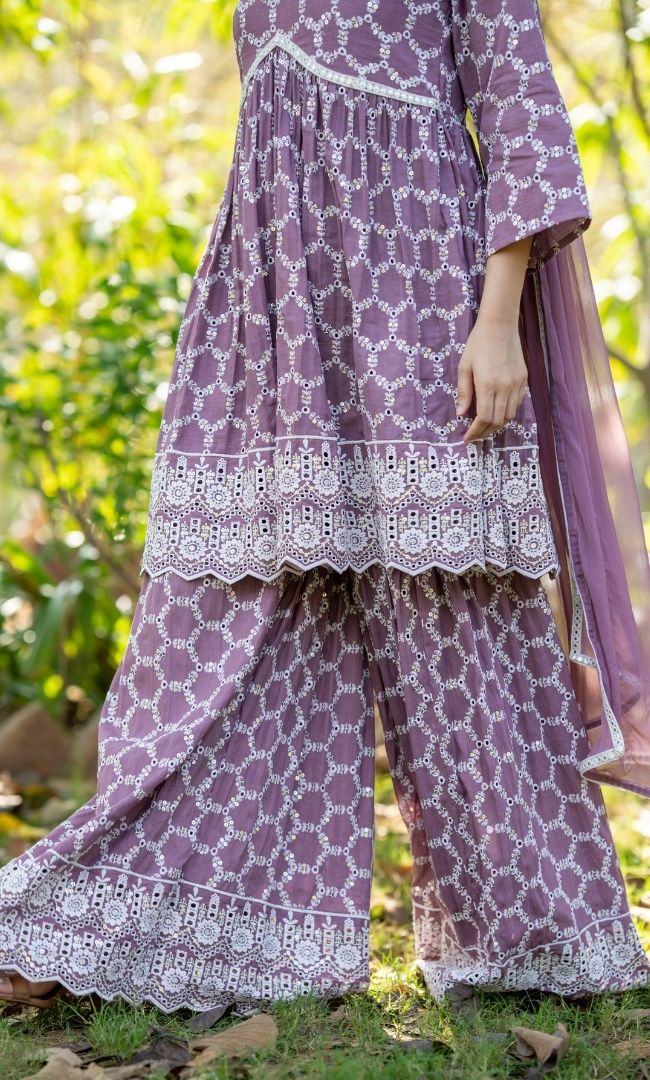 Mauve Chikankari Sharara Set
