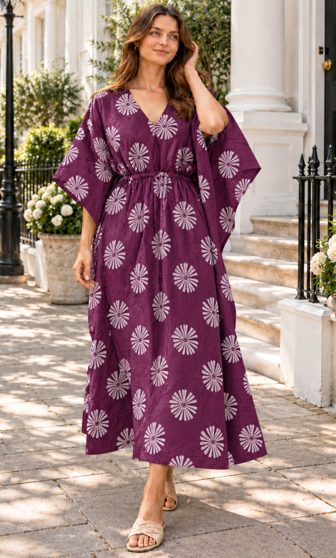 Royal Plum Bloom Printed Kaftan
