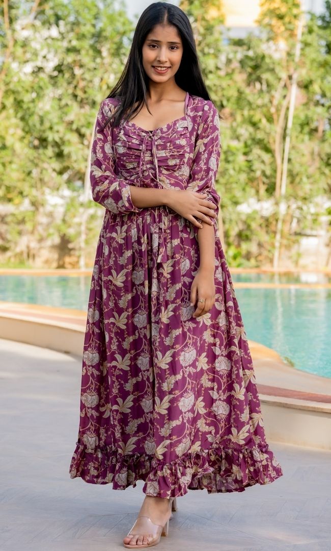 Wine Printed Maxi Dress