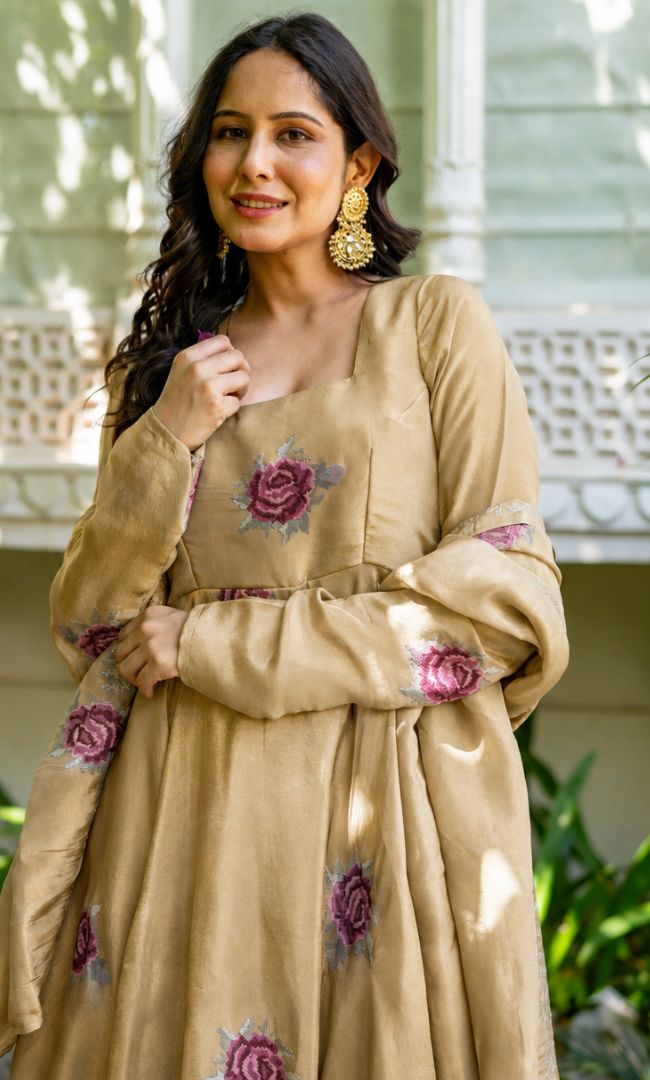 Shireen Golden Anarkali Set
