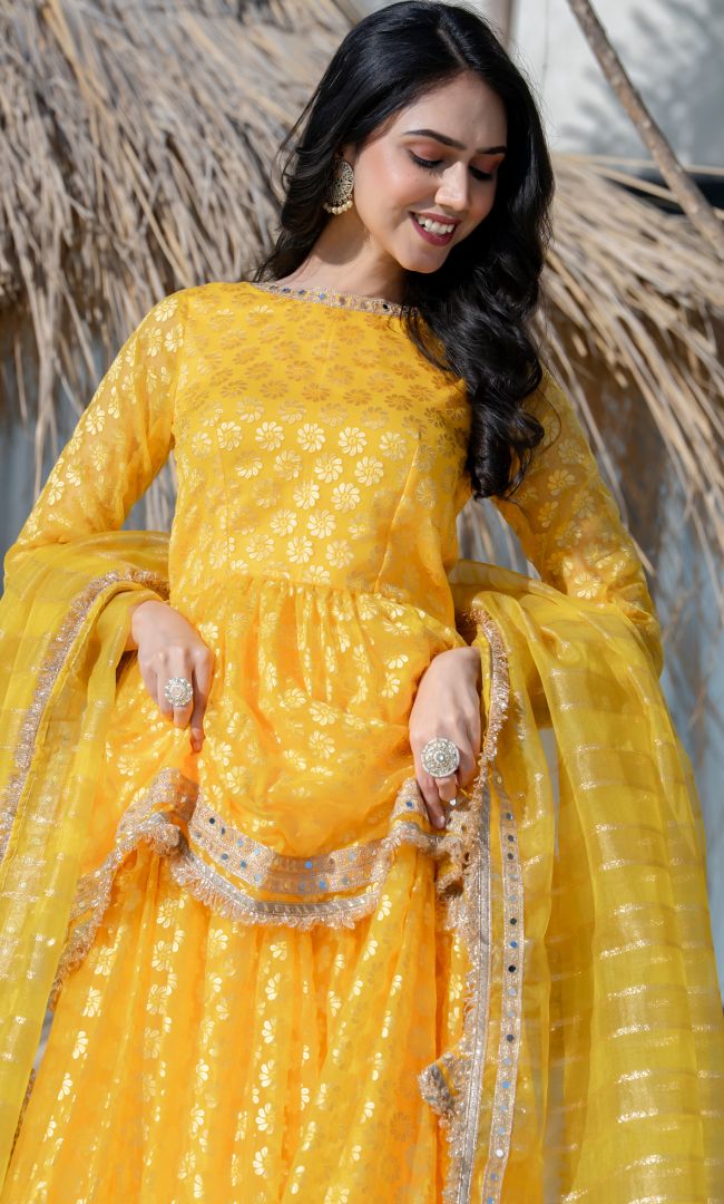 Festive Yellow Peplum Skirt