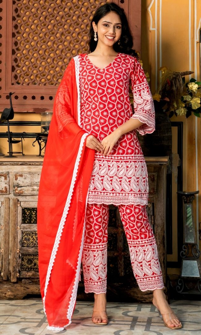 Rosa Red Chikanakri Suit Set
