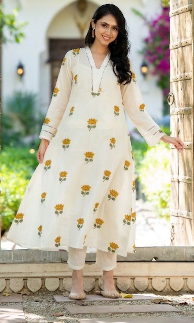 K-Vibe Mustard Lotus Kurta Co ord Set