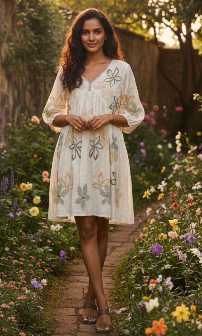 Ivory Garden Cotton Dress