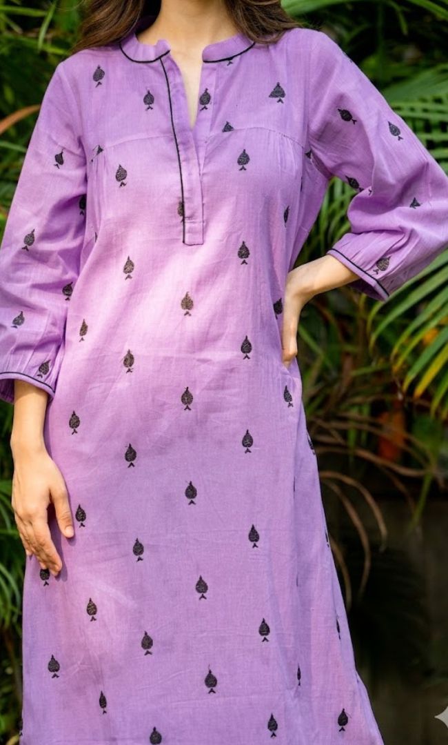 Lavender Pikes Spades Cotton Kurta Set