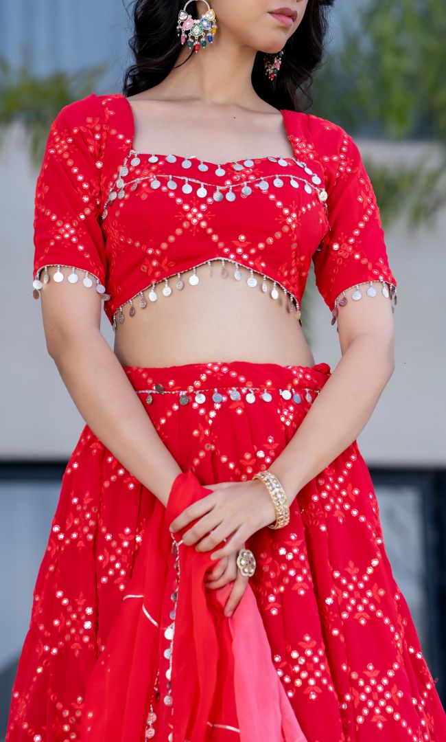 Rhythm Red Georgette Lehenga