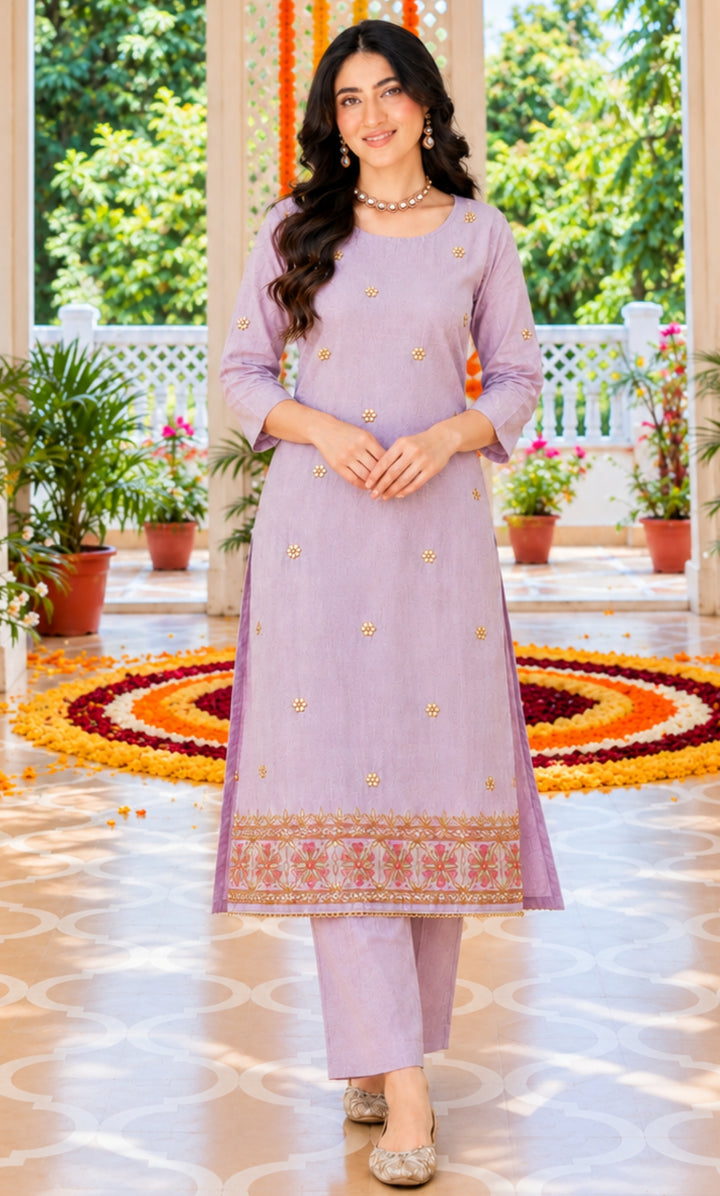 Pink Linen Cotton Kurta Set
