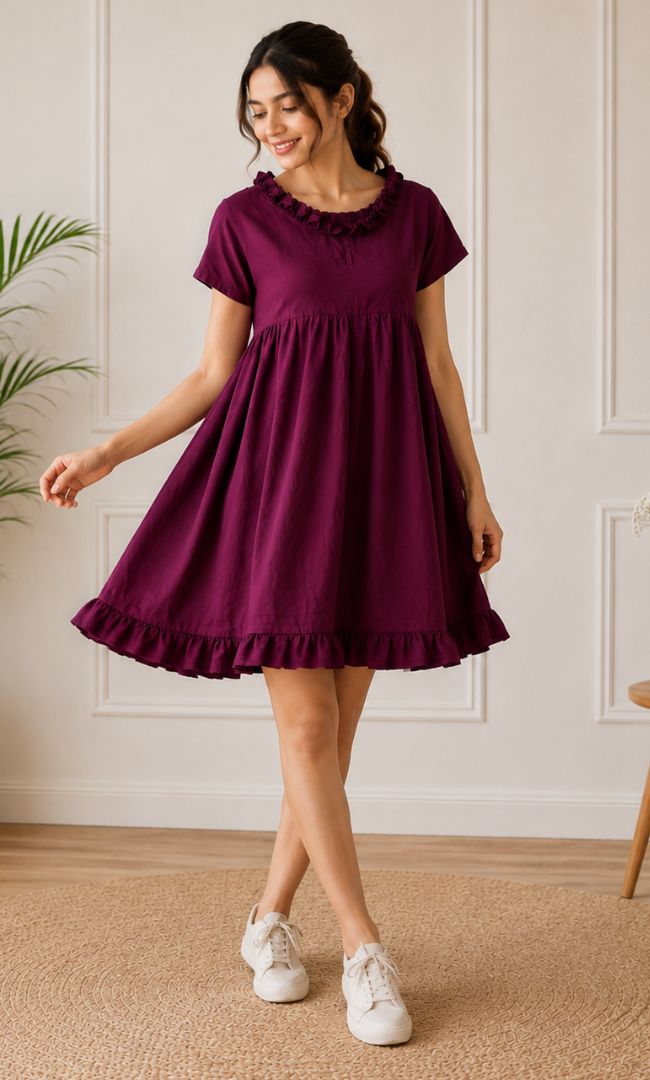 WINE COTTON MINI DRESS