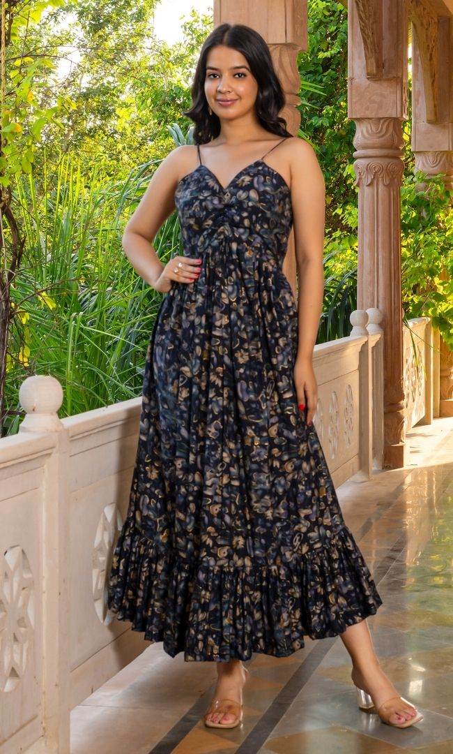 Aster Blue Printed Maxi Dress