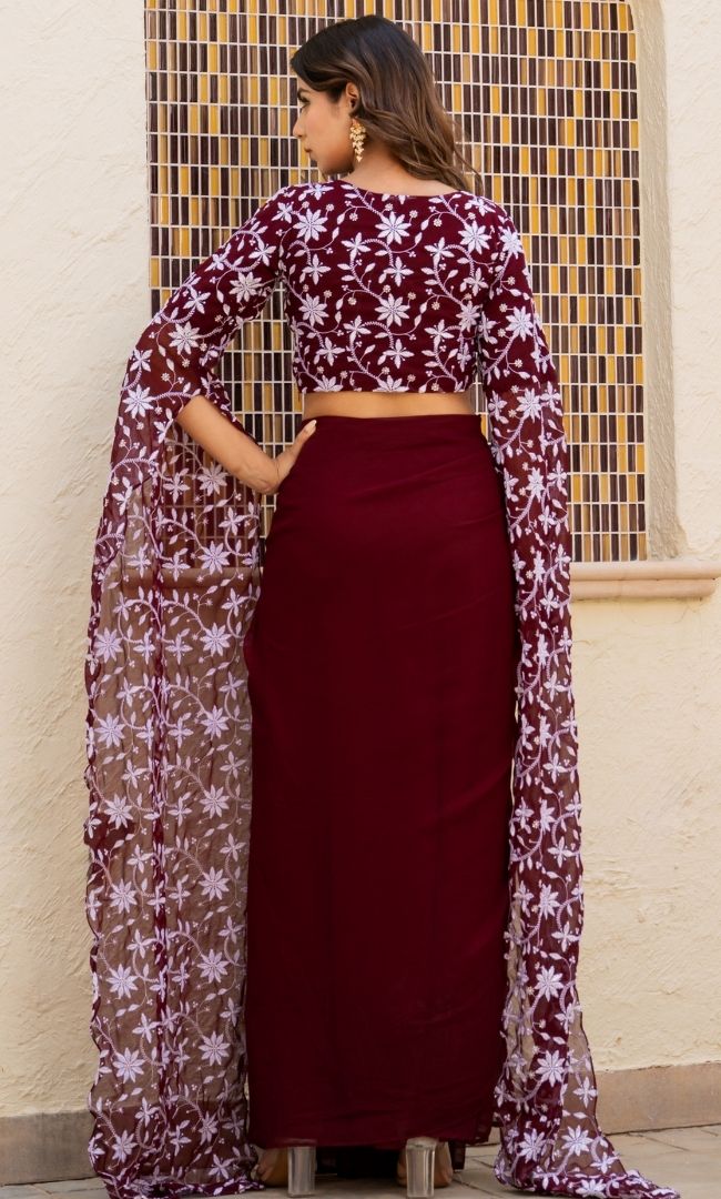 Divine Maroon Ethnic Skirt Set