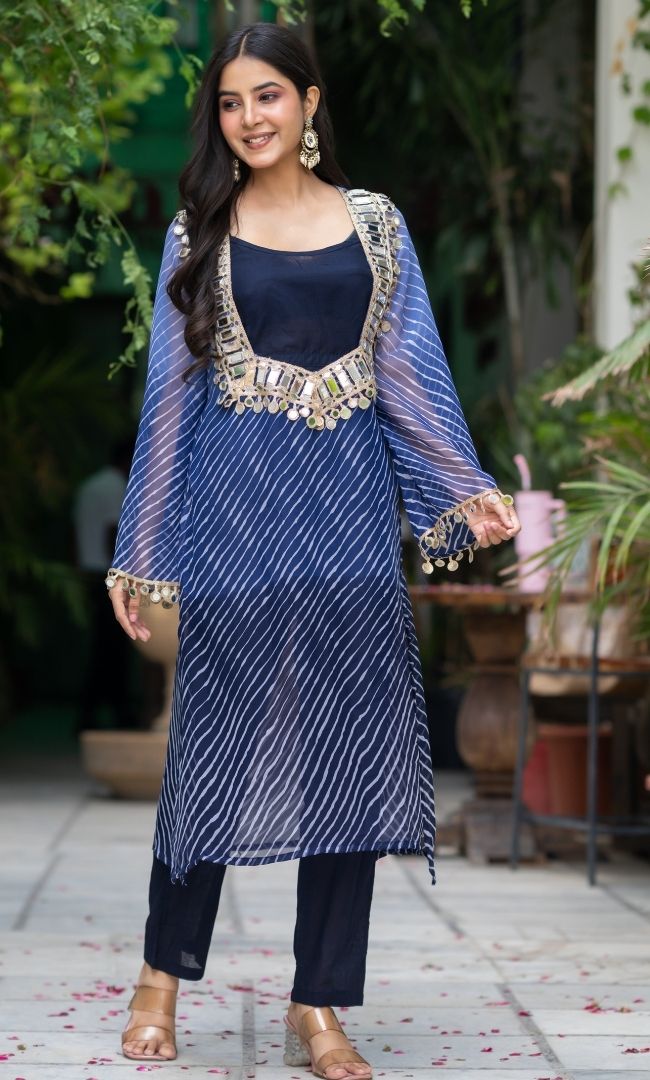 Neel Noor Leheriya Kurta set