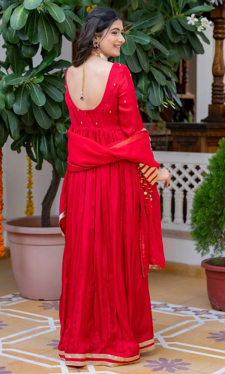 Waheeda Red Anarkali Set