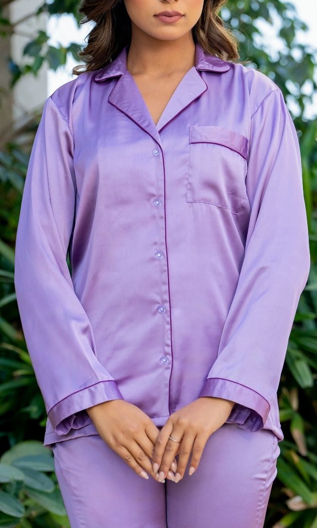 Satin Lavender Night Suit Set