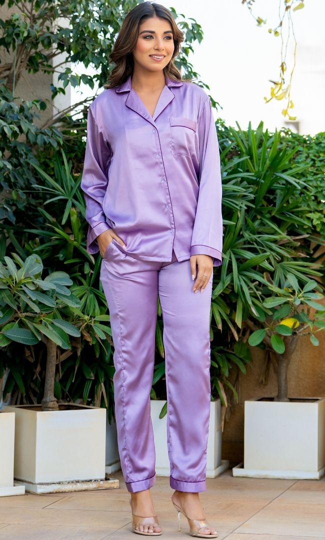 Satin Lavender Night Suit Set