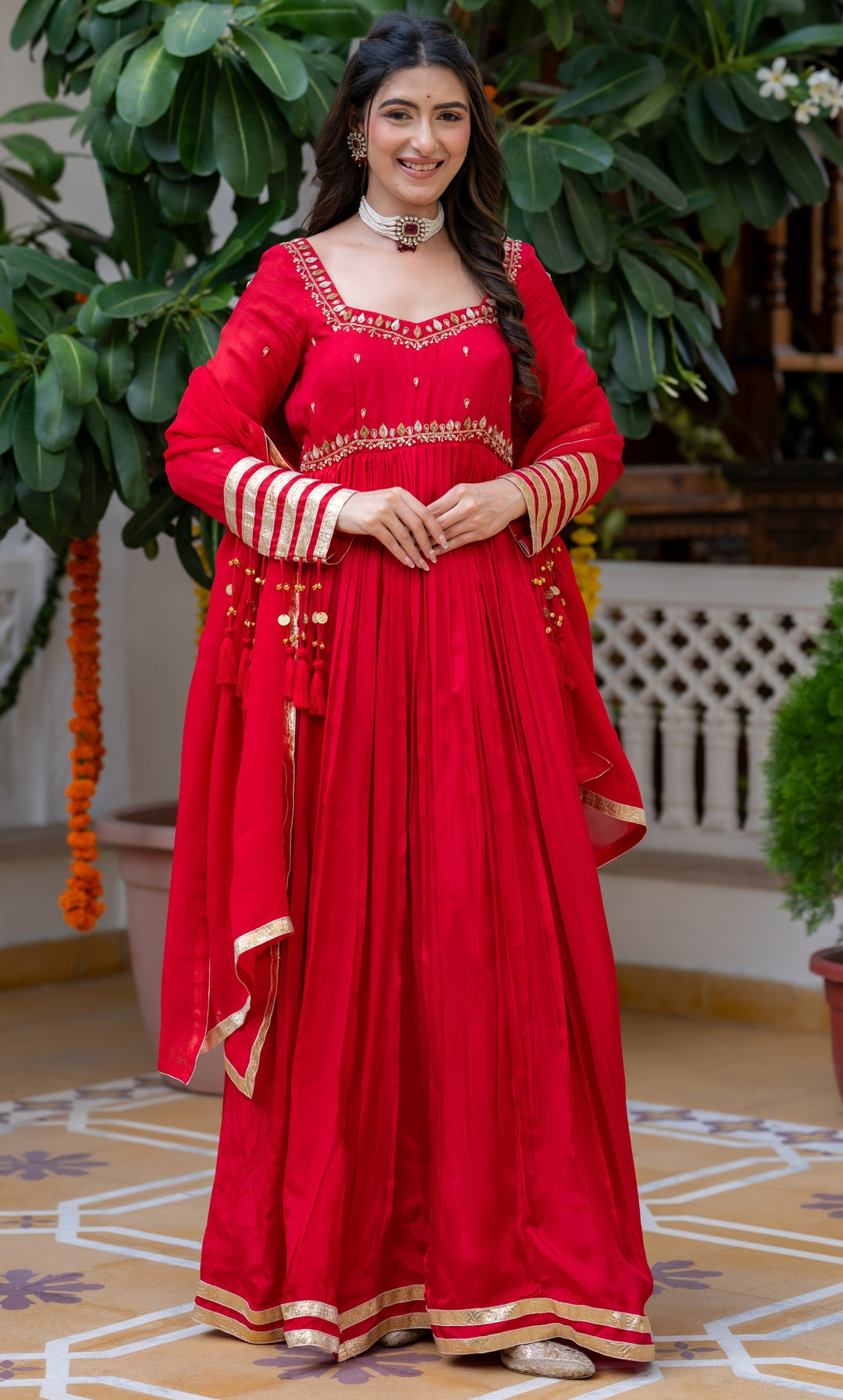 Waheeda Red Anarkali Set