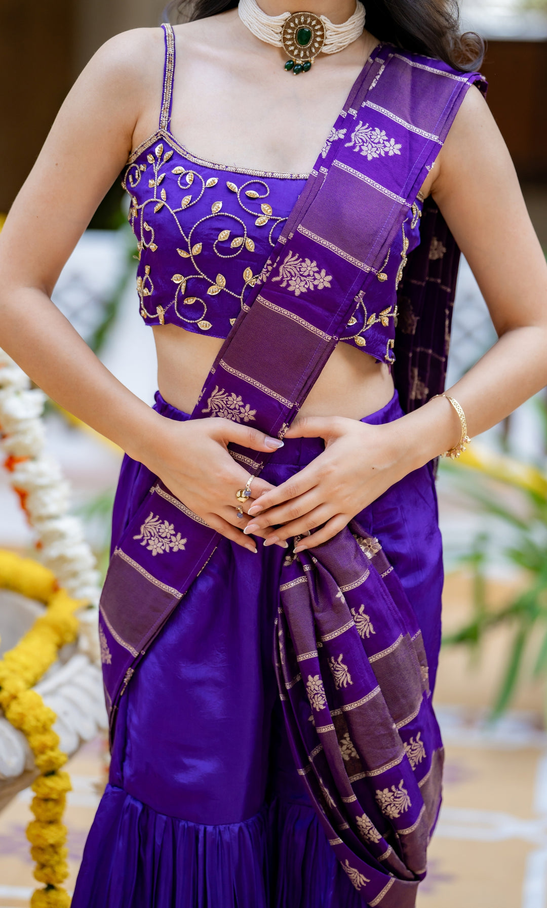 Trisha Purple Pre-Draped Saree