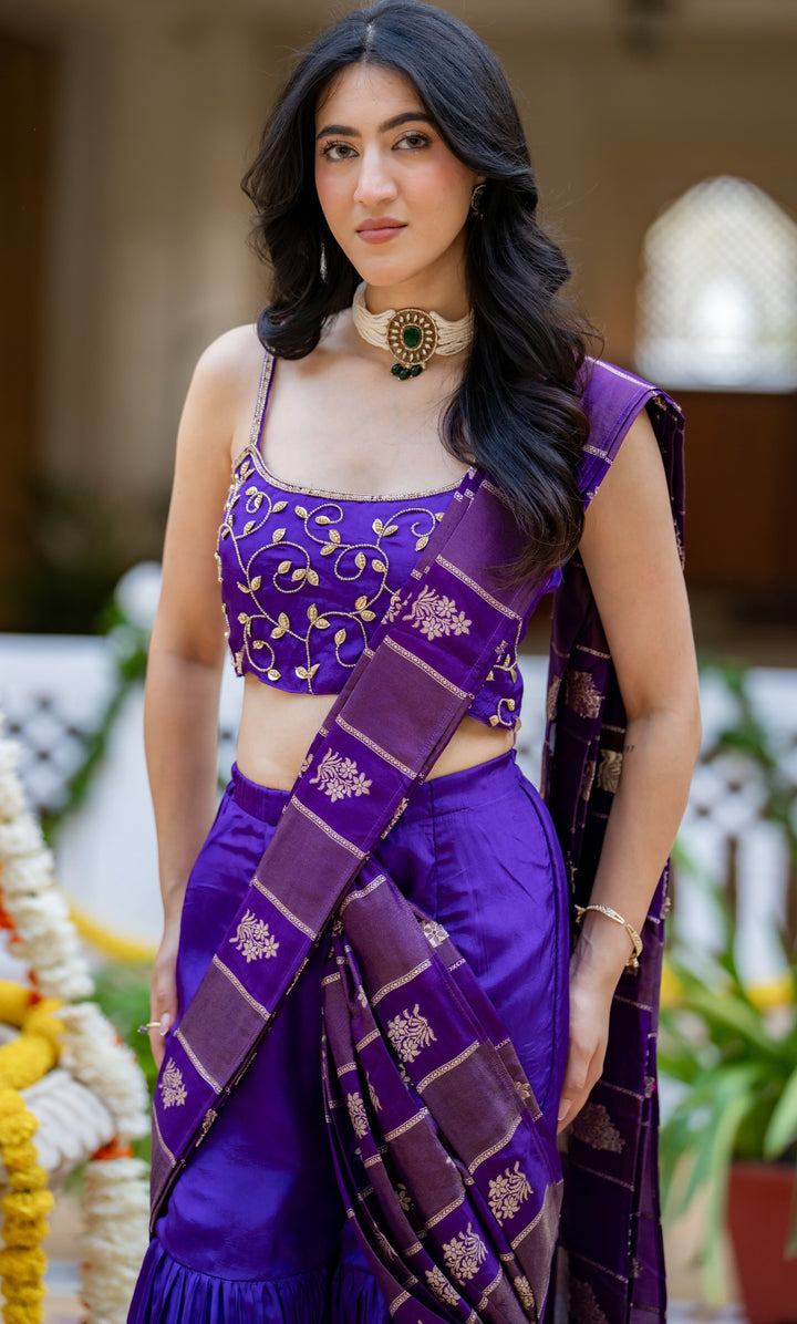 Trisha Purple Pre-Draped Saree
