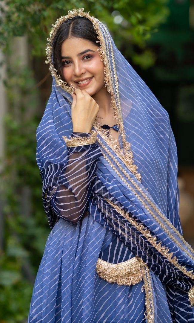 Desert Blue Leheriya Anarkali Set