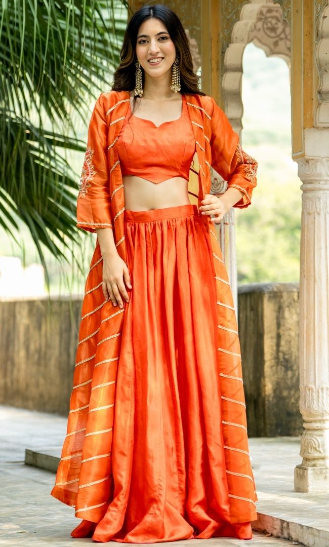 Flame Orange Tissue Shrug Set
