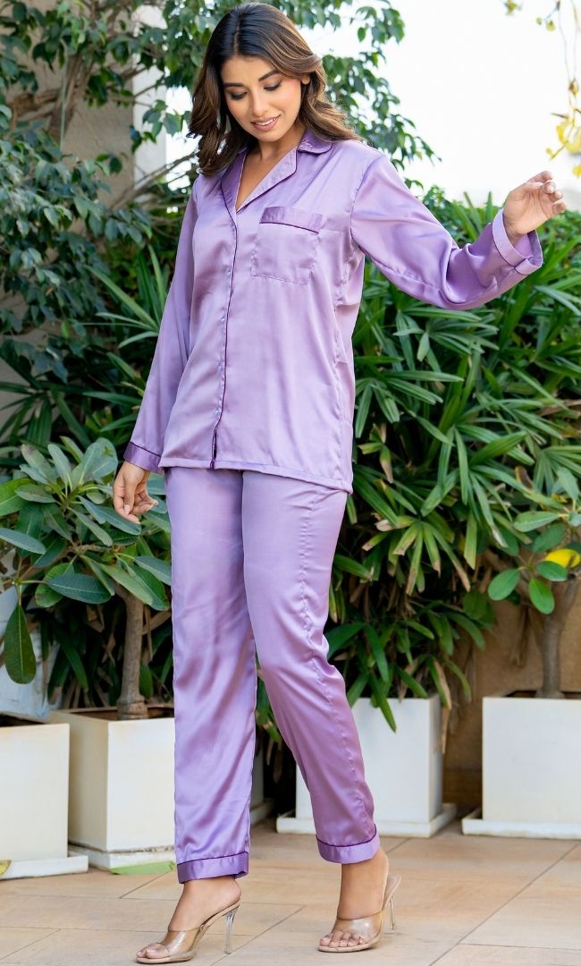 Satin Lavender Night Suit Set
