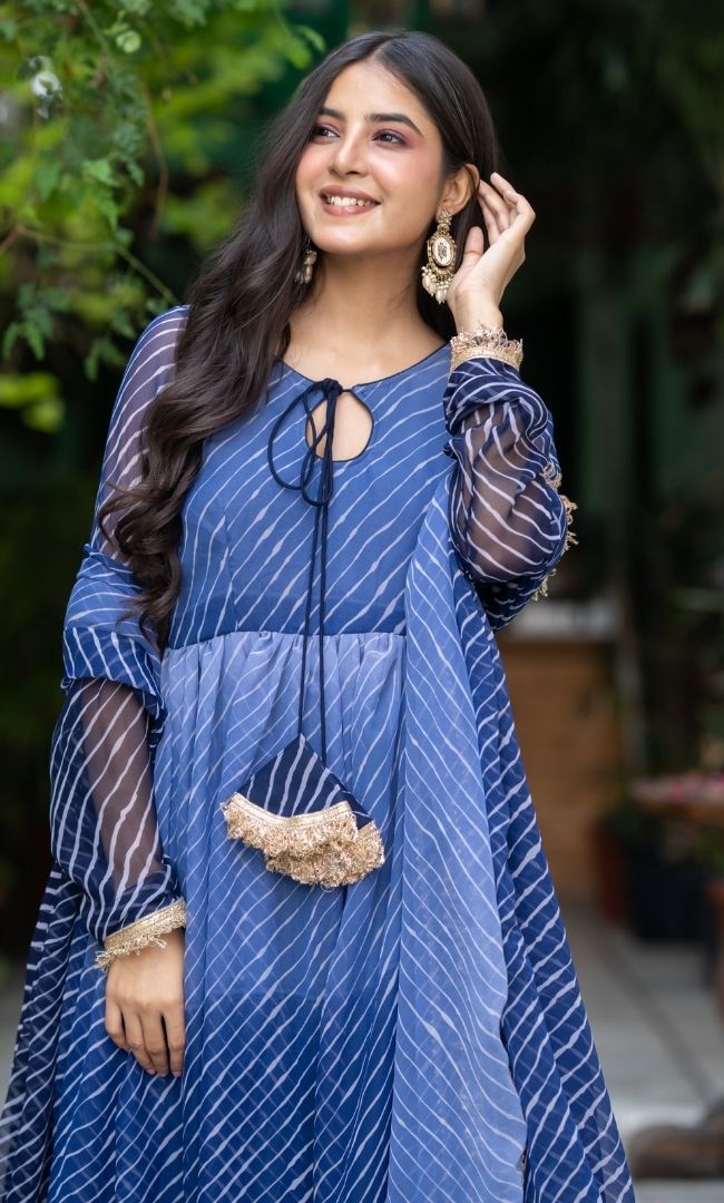 Desert Blue Leheriya Anarkali Set