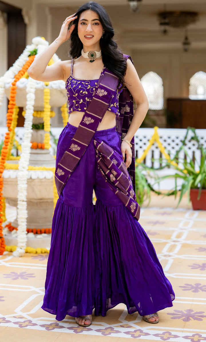 Trisha Purple Pre-Draped Saree