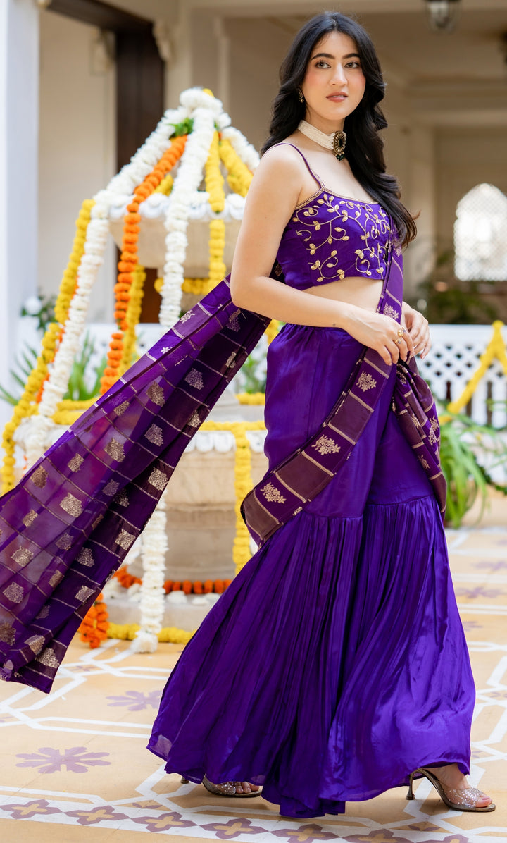 Trisha Purple Pre-Draped Saree