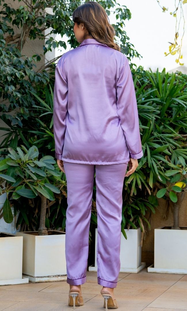 Satin Lavender Night Suit Set