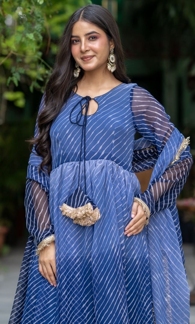 Desert Blue Leheriya Anarkali Set