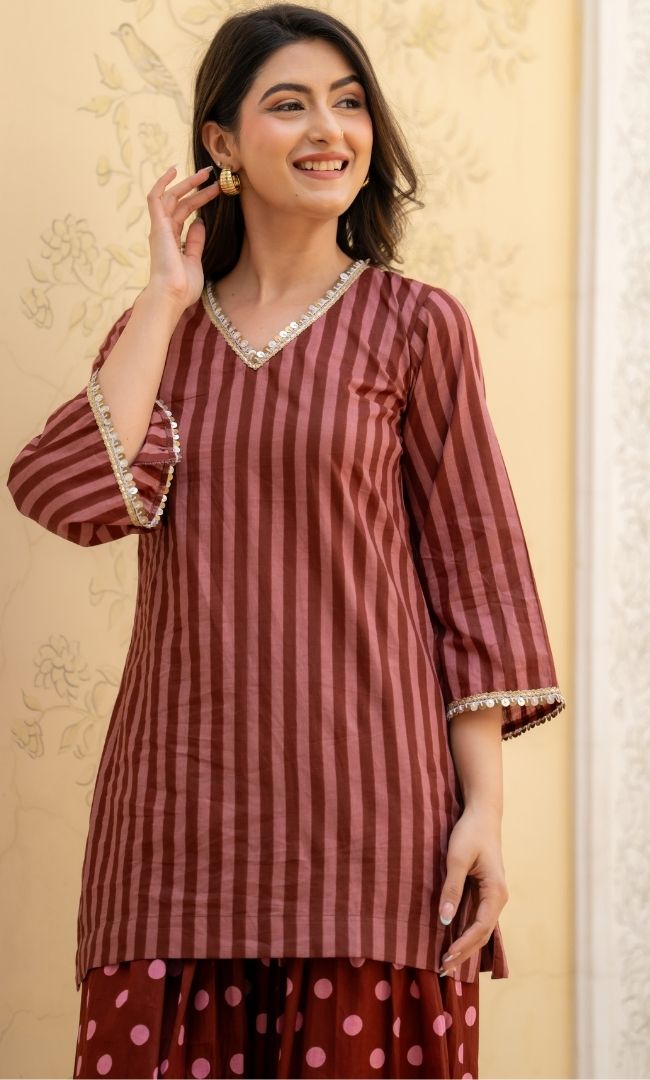 Seyran Brown Stripe Co-ord Set