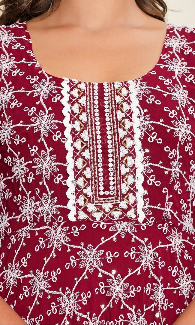 Dotted Maroon Anarkali Set