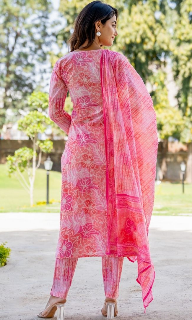 Flamingo Pink Cotton Angrakha Set