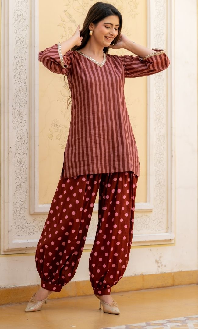 Seyran Brown Stripe Co-ord Set