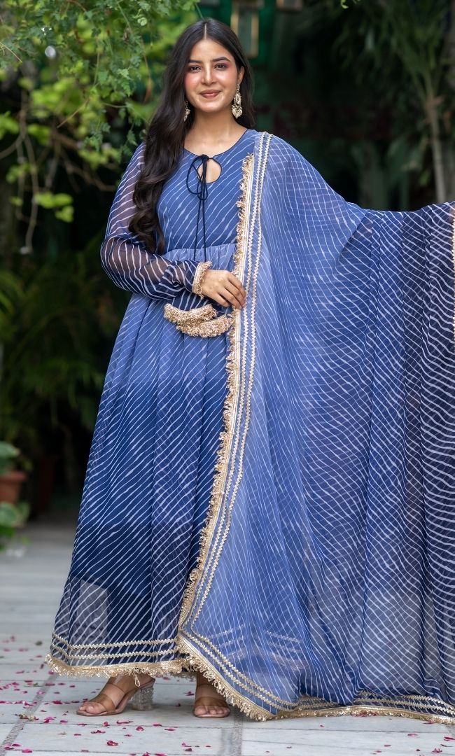 Desert Blue Leheriya Anarkali Set