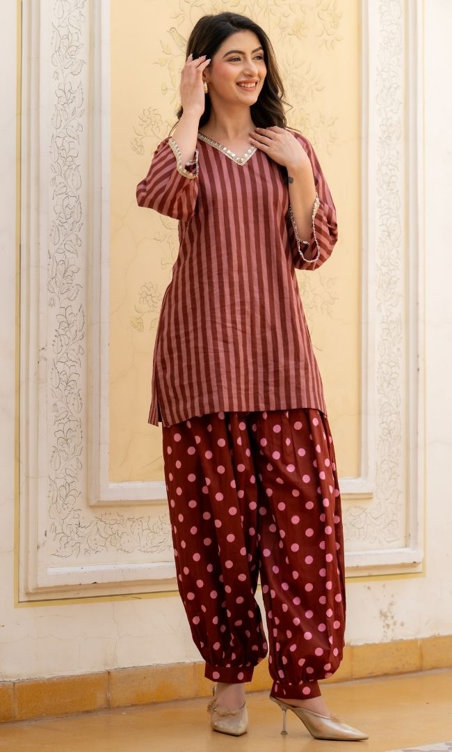 Seyran Brown Stripe Co-ord Set