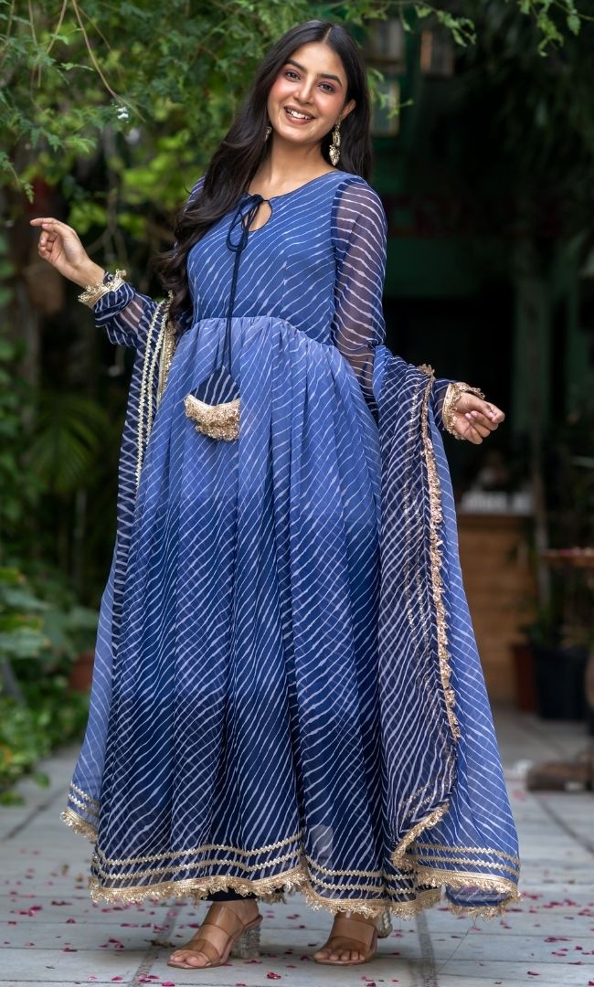 Desert Blue Leheriya Anarkali Set