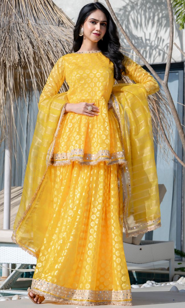 Festive Yellow Peplum Skirt