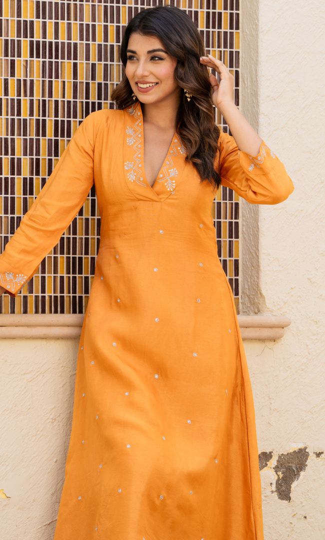 Naghma Mustard Handwork Kurta