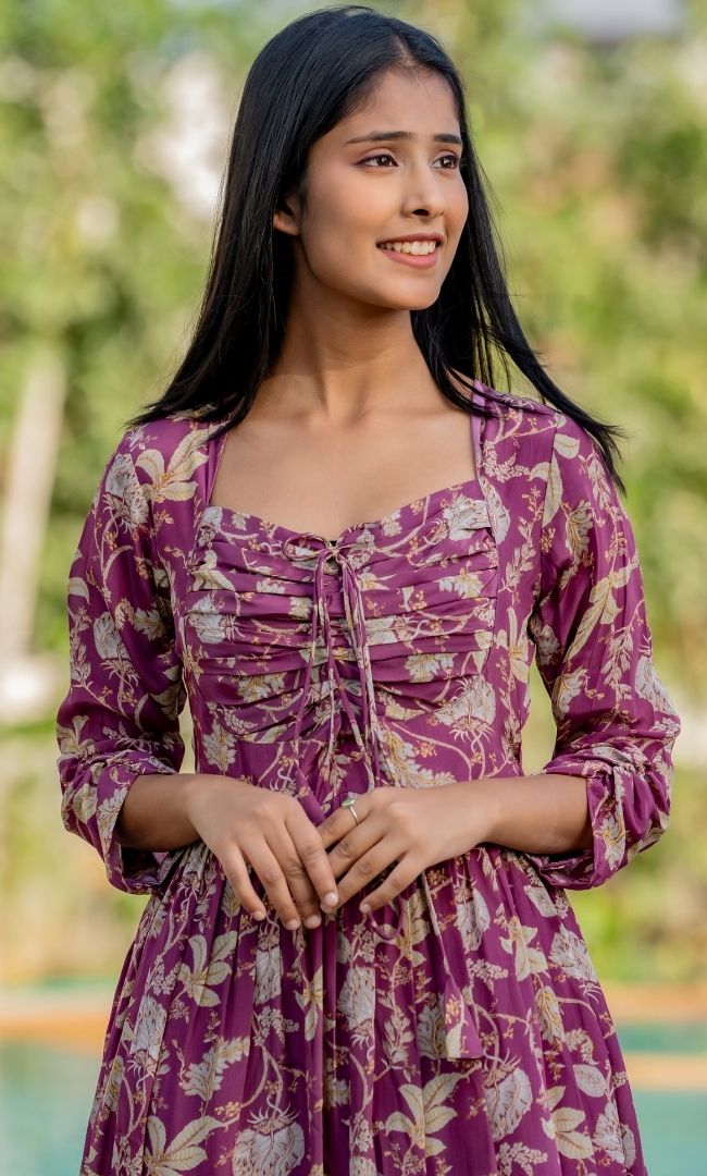Wine Printed Maxi Dress
