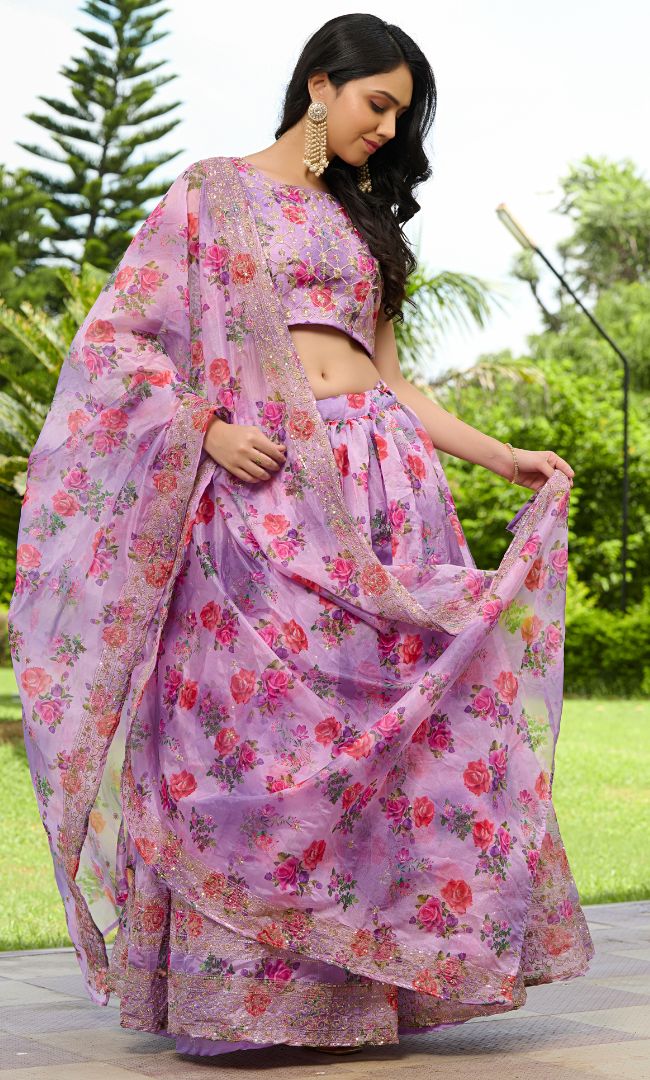 Sunset Purple Organza Lehenga Set