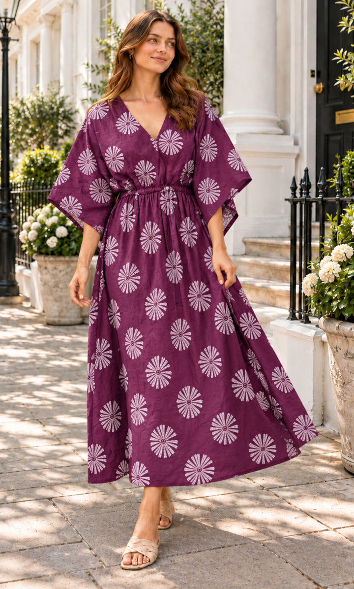 Royal Plum Bloom Printed Kaftan