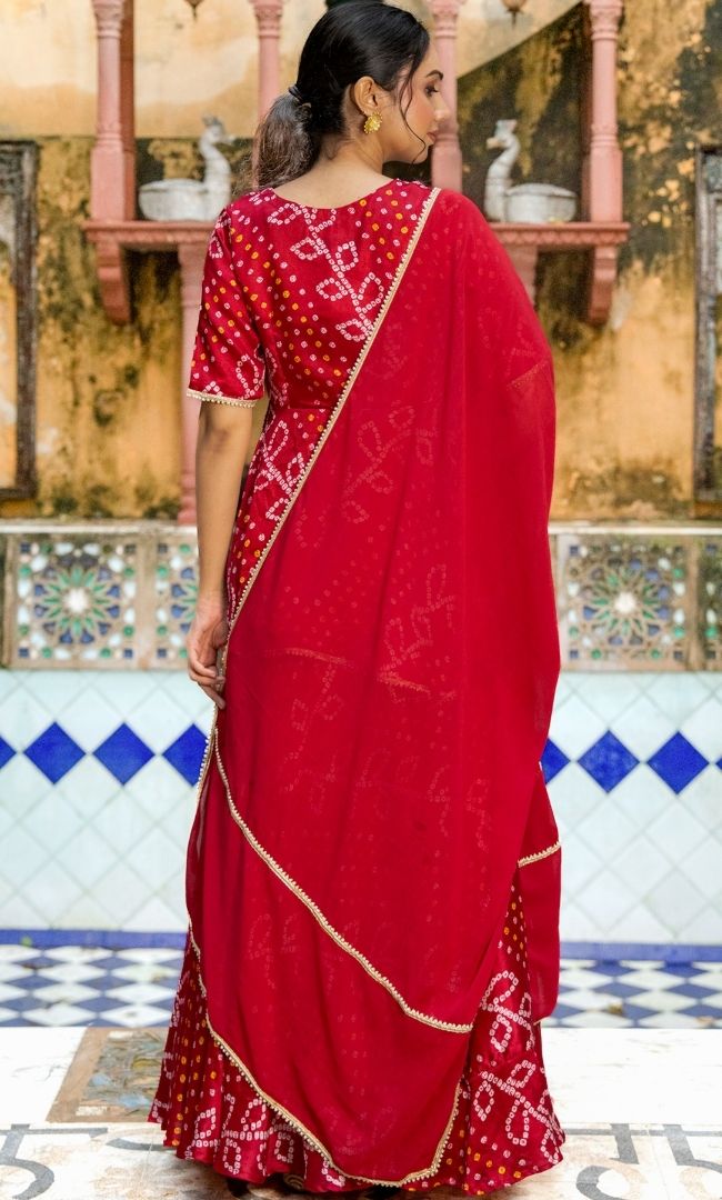 Mehrunisa Bandhej Skirt Set