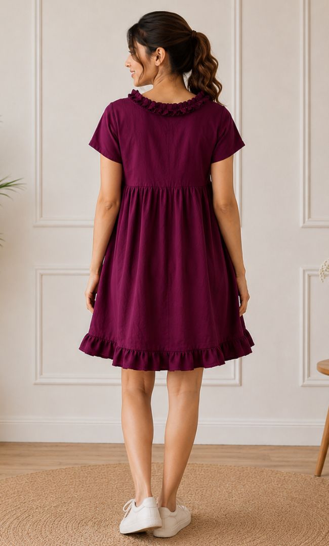WINE COTTON MINI DRESS
