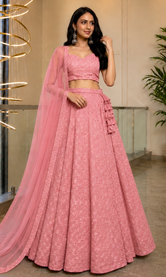 Vintage Rose Jaal Embroidery Lehenga Set