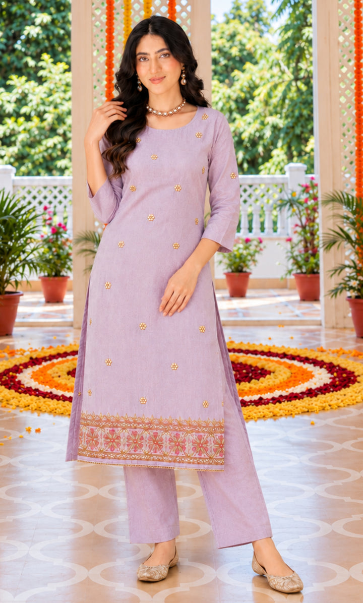 Pink Linen Cotton Kurta Set